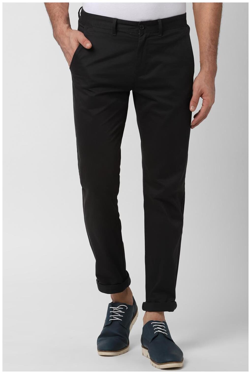 

Peter England Men Black Solid Slim fit Regular trousers