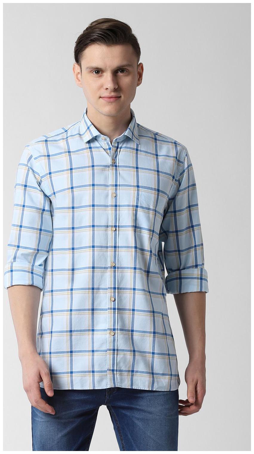 

Peter England Men Blue Checked Regular Fit Casual Shirt