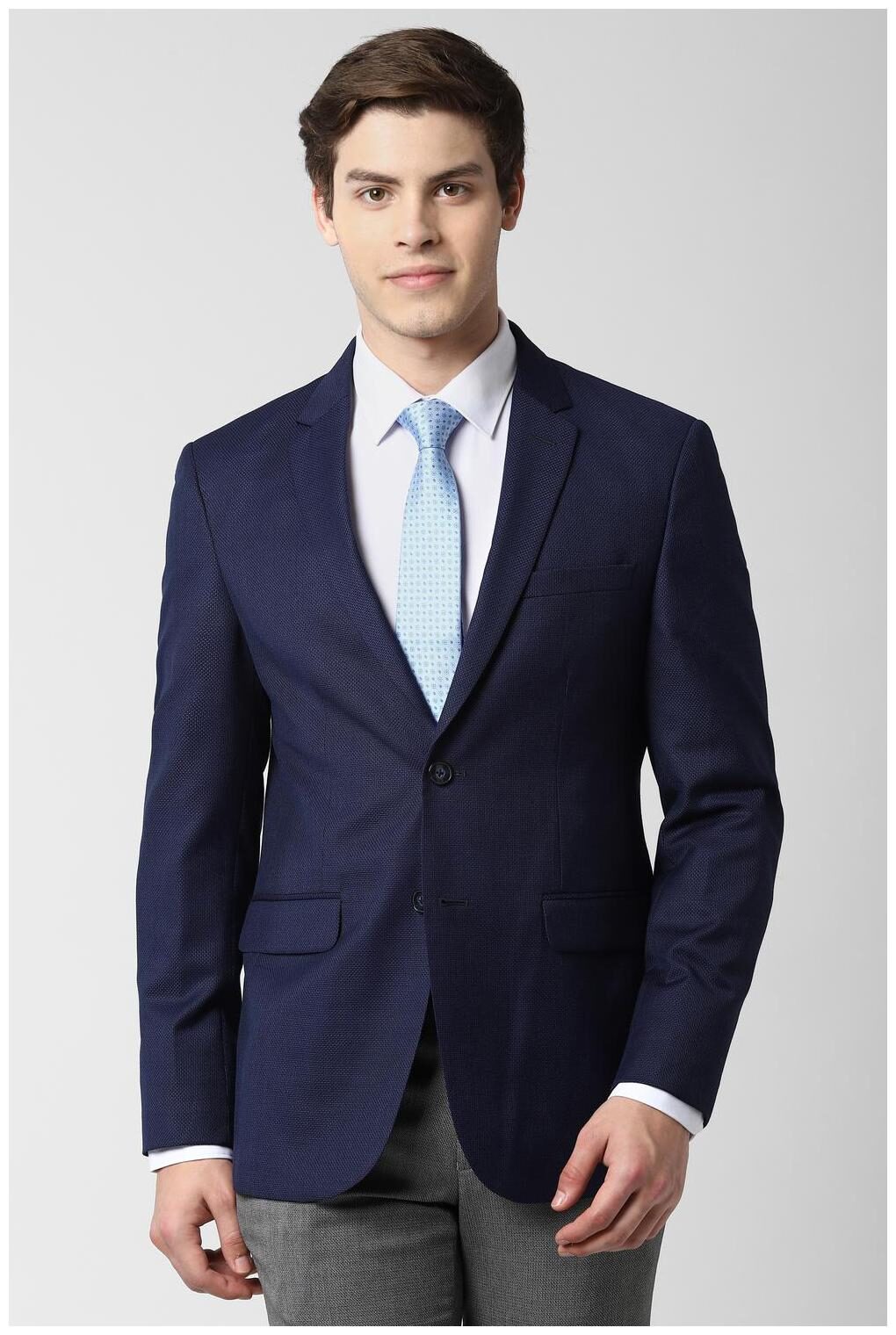 

Peter England Men Blue Textured Slim fit Single Breasted Blazer