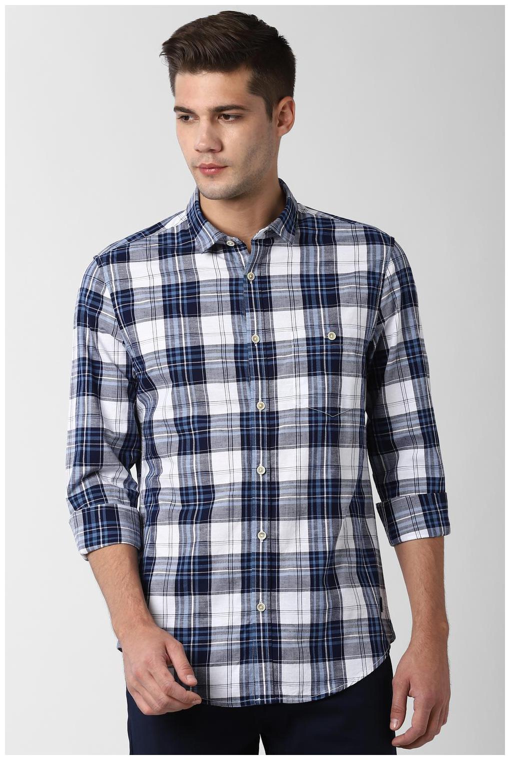 

Peter England Men Navy Blue Checked Super Slim Fit Casual Shirt