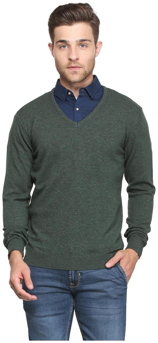

Peter England Men Green V neck Pullover