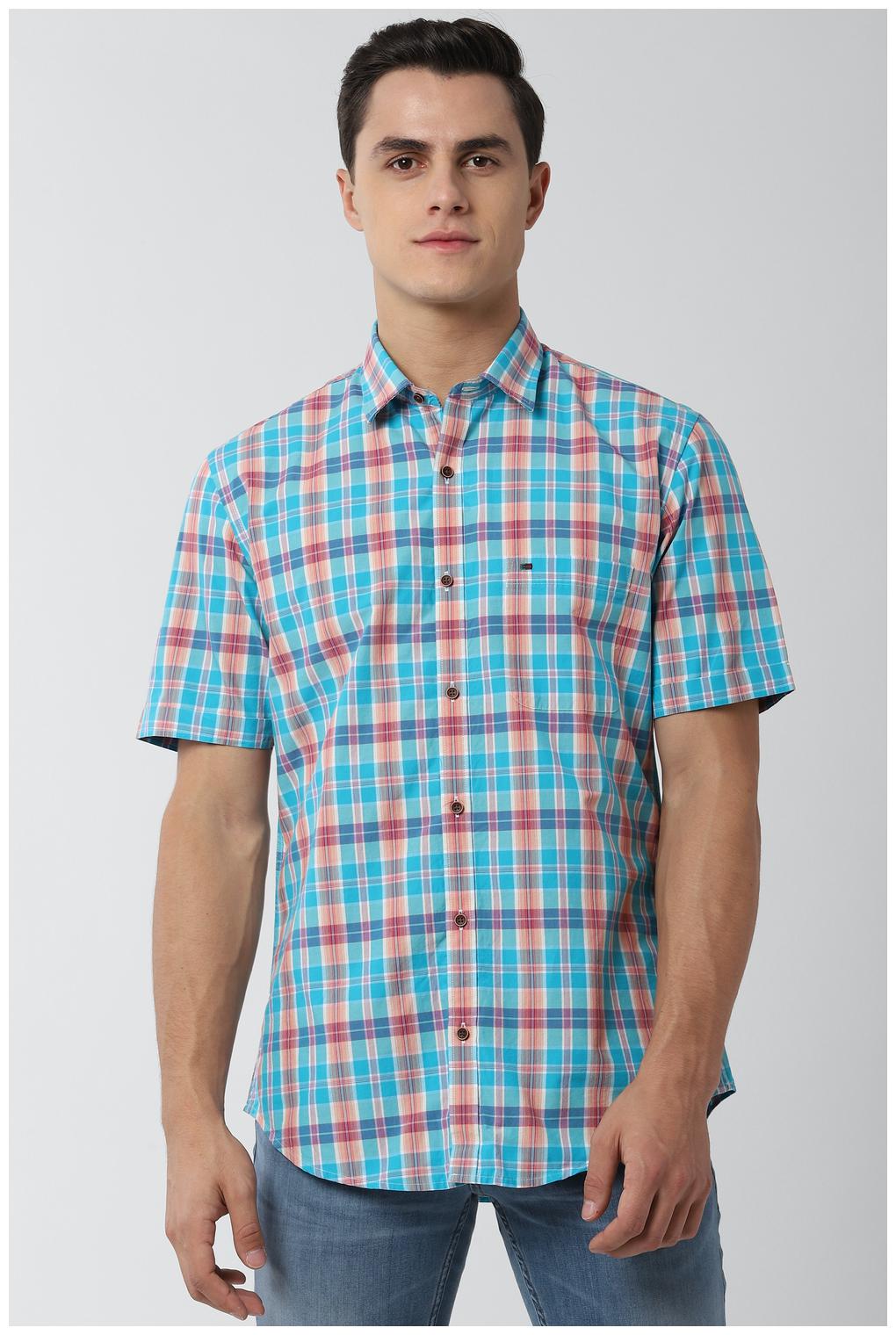 

Peter England Men Blue Checked Slim Fit Casual Shirt