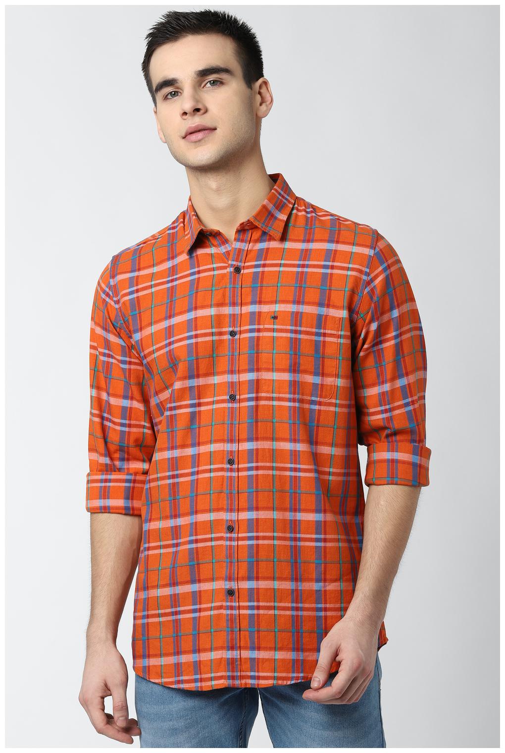 

Peter England Men Orange Checked Slim Fit Casual Shirt