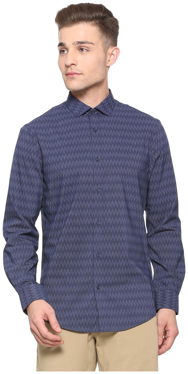 

Peter England Men Blue Printed Super Slim Fit Casual Shirt