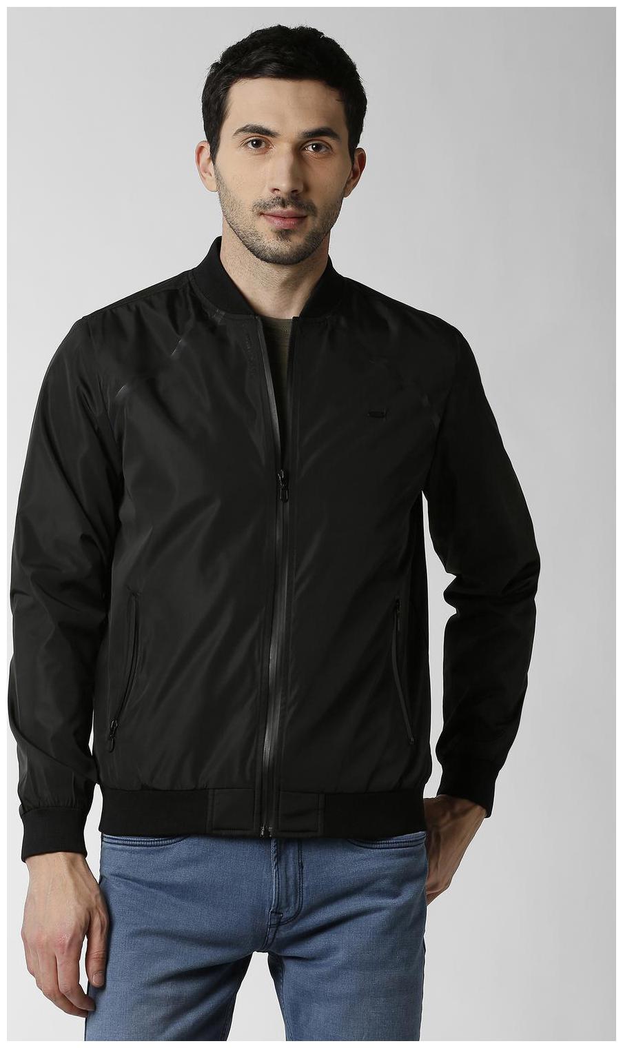

Peter England Men Black Solid Bomber jacket
