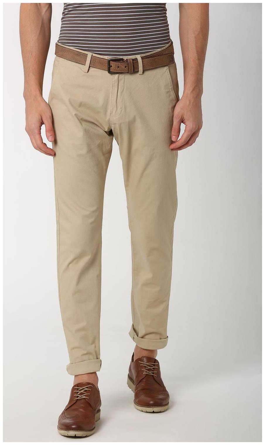 

Peter England Men Cream Textured Slim fit Regular trousers