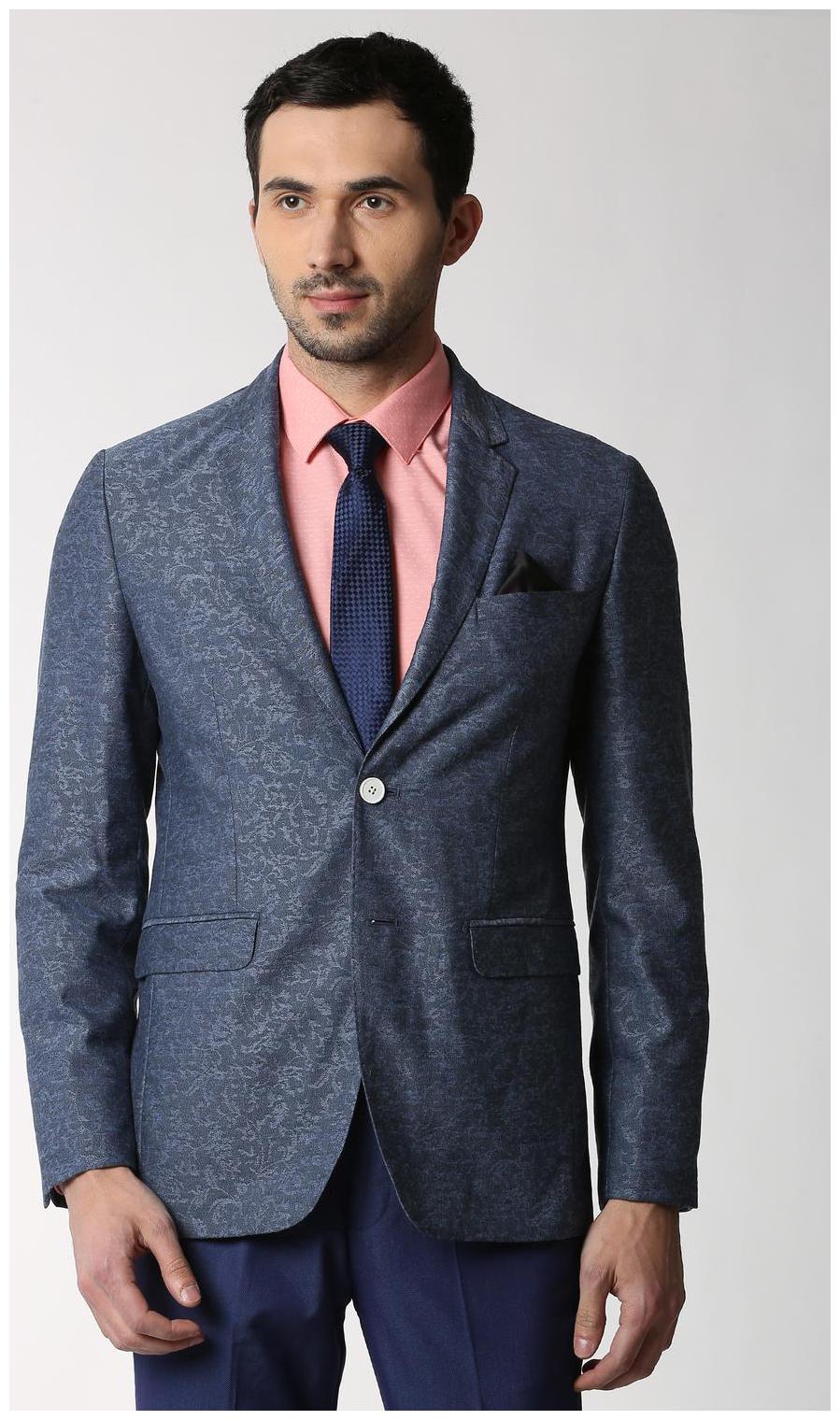 

Peter England Men Blue Printed Slim fit Single Breasted Blazer