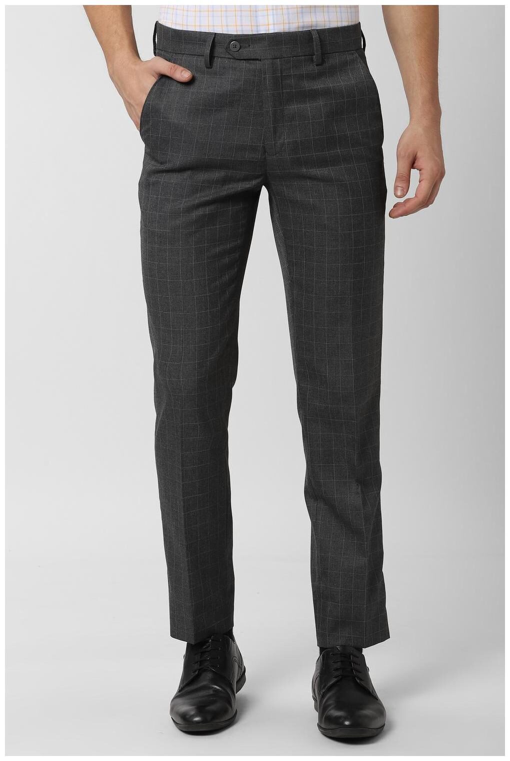 

Peter England Men Checked Slim Fit Formal Trouser - Grey