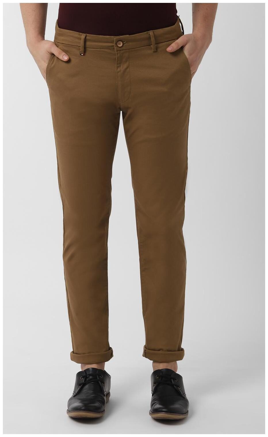 

Peter England Men Brown Textured Slim fit Regular trousers