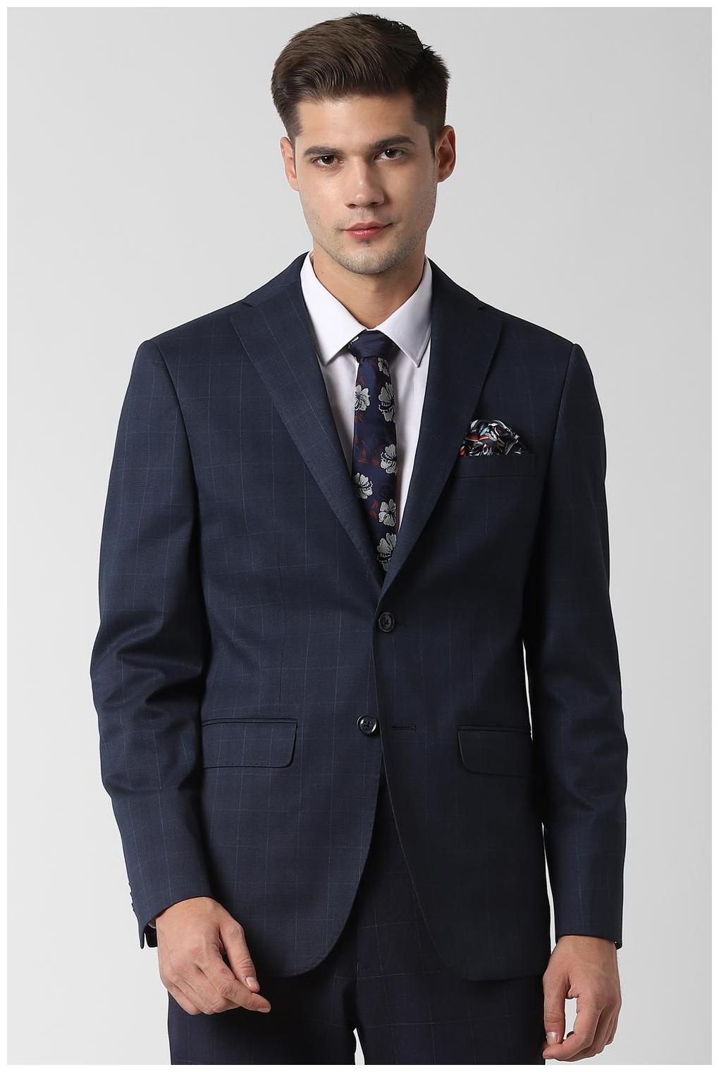

Peter England Men Blue Checked Slim fit Single Breasted Blazer