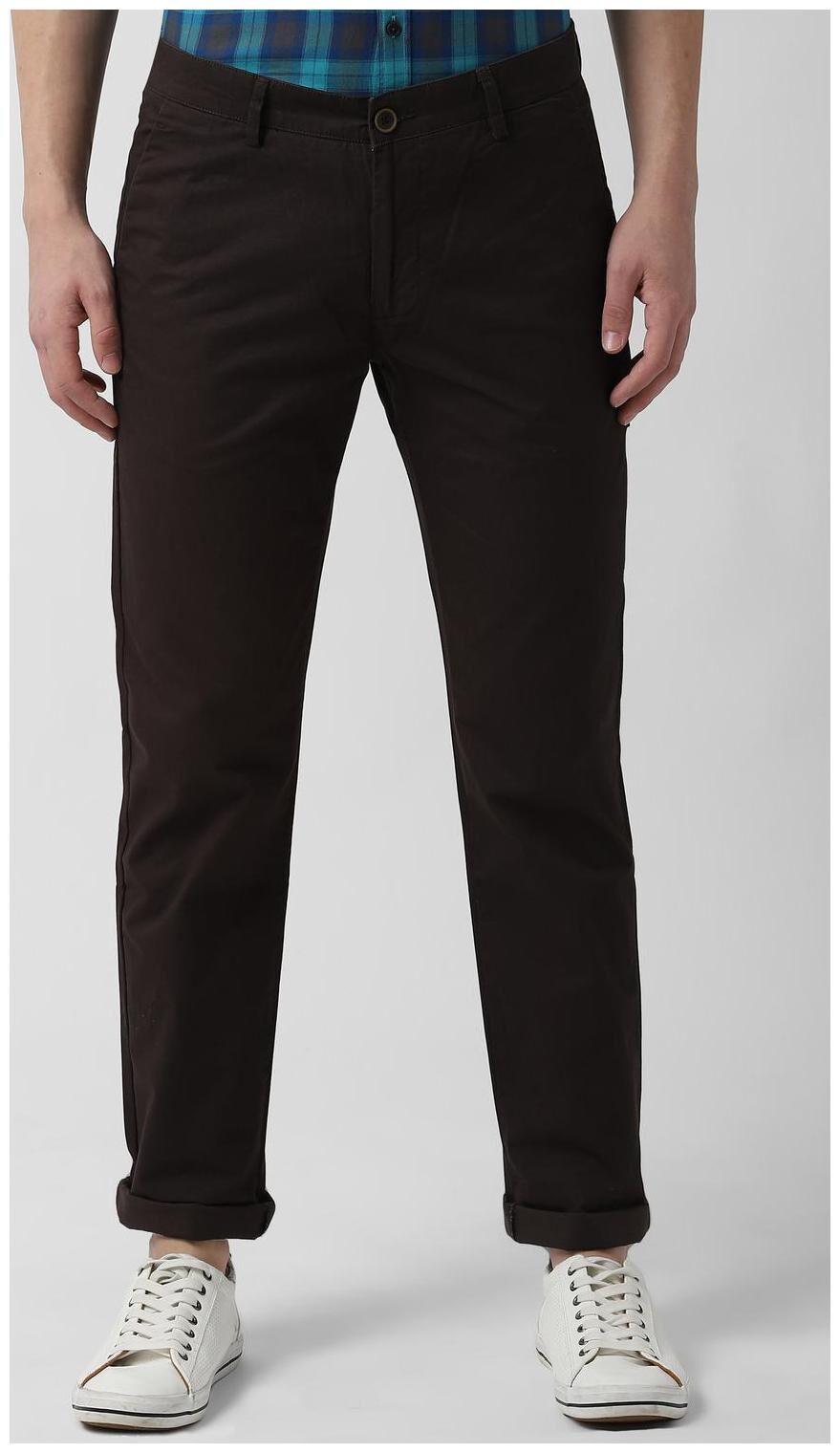 

Peter England Men Black Solid Slim fit Regular trousers