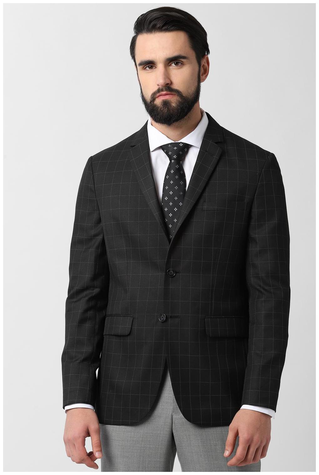 

Peter England Men Black Checked Slim fit Single Breasted Blazer