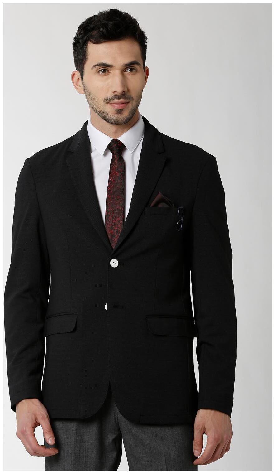 

Peter England Men Black Textured Slim fit Single Breasted Blazer