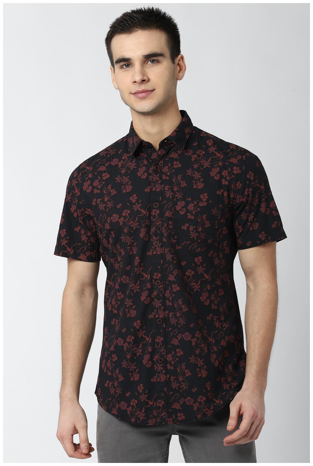 

Peter England Men Navy Blue Floral Super Slim Fit Casual Shirt