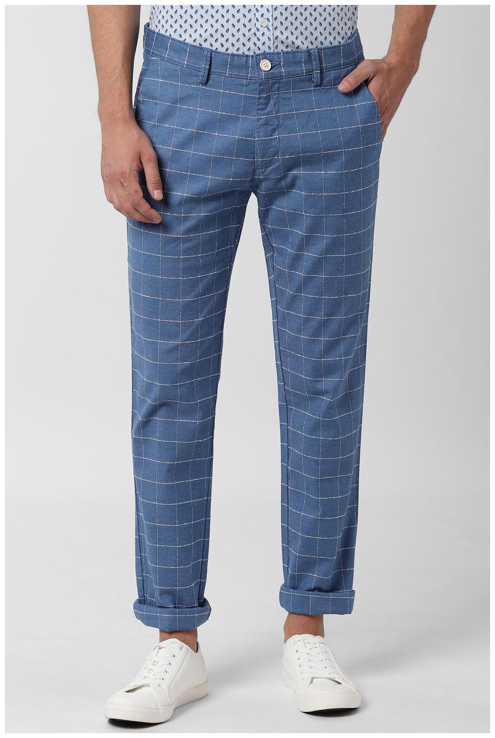 

Peter England Men Blue Checked Slim fit Regular trousers