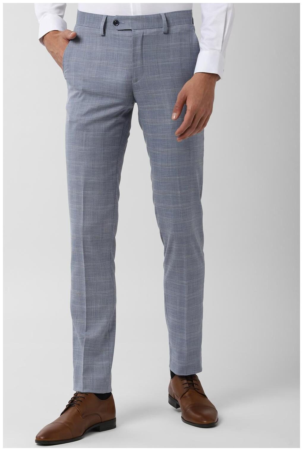 

Peter England Men Checked Slim Fit Formal Trouser - Navy Blue