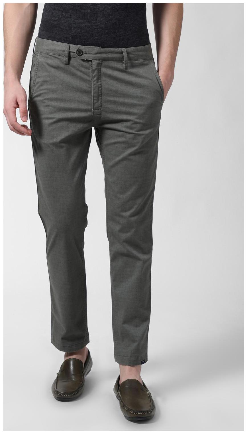 

Peter England Men Grey Solid Slim fit Regular trousers