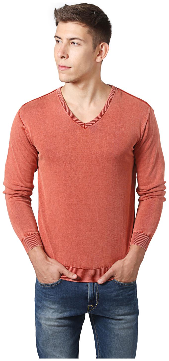 

Peter England Men Orange V neck Pullover