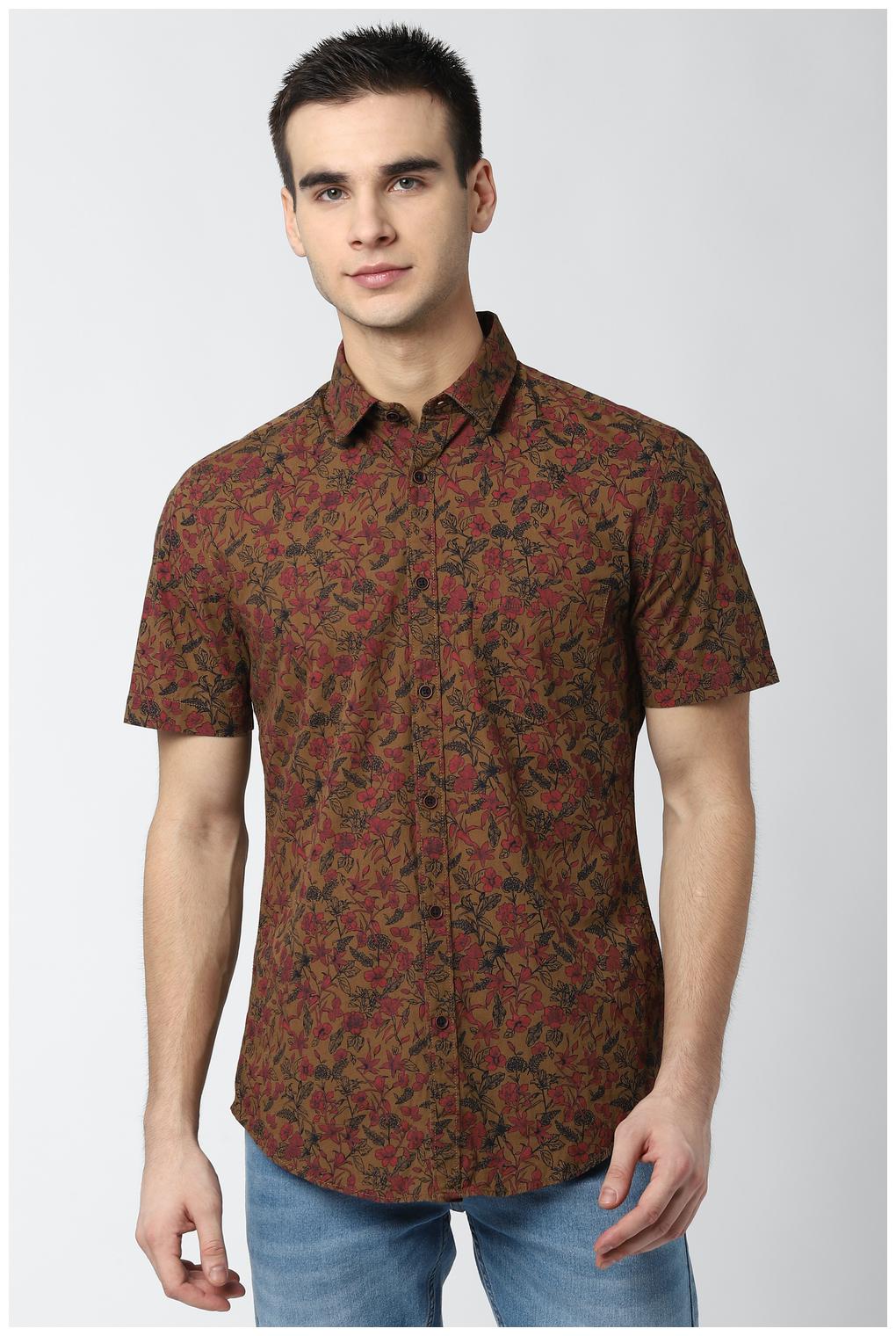 

Peter England Men Brown Floral Super Slim Fit Casual Shirt