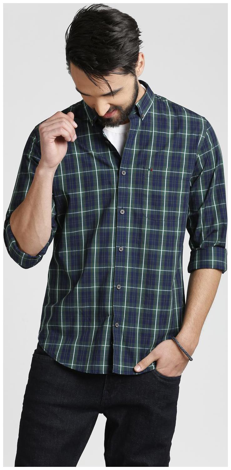 

Peter England Men Green Checked Slim Fit Casual Shirt