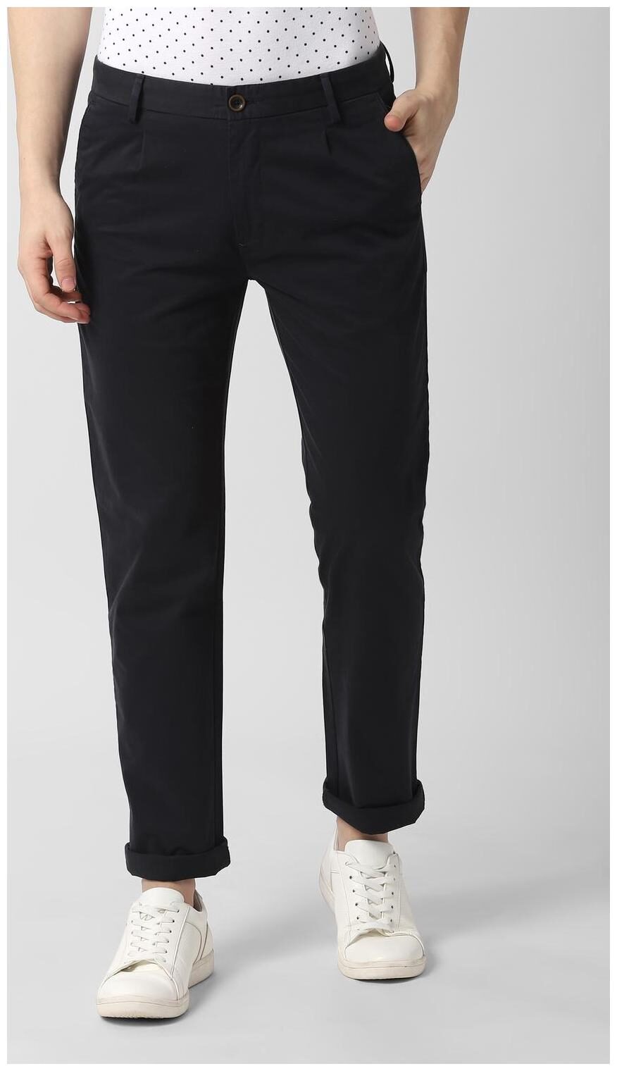 

Peter England Men Black Solid Slim fit Regular trousers