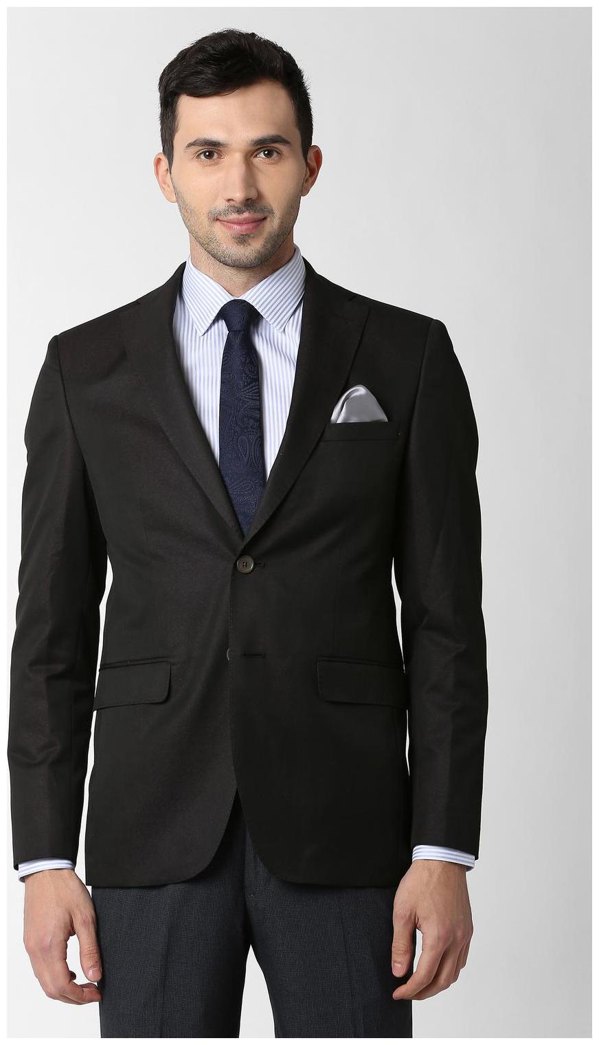 

Peter England Men Black Textured Slim fit Single Breasted Blazer