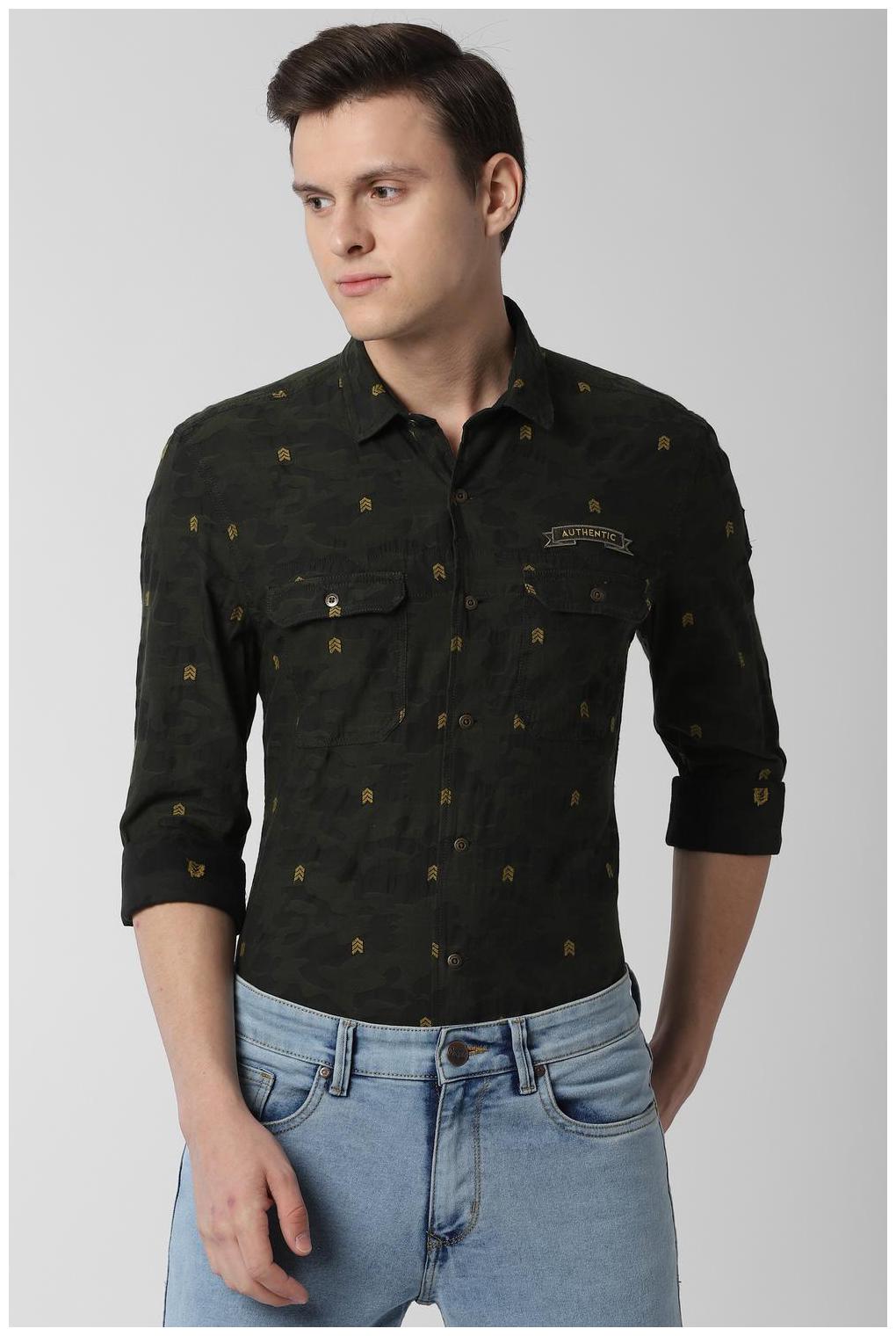 

Peter England Men Green Weaved Super Slim Fit Casual Shirt