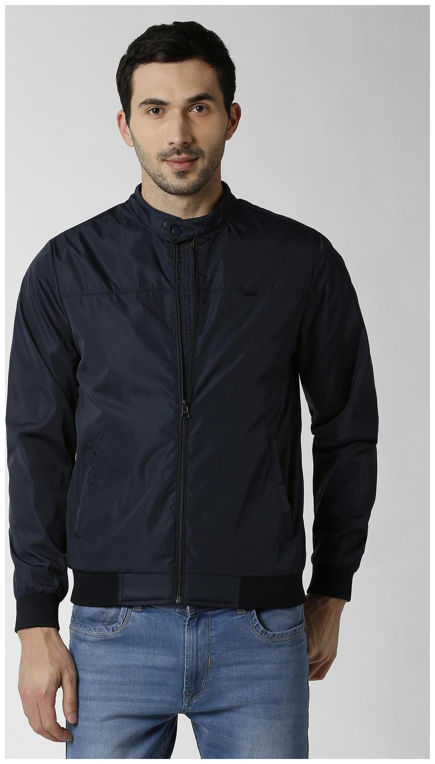 

Peter England Men Blue Solid Bomber jacket