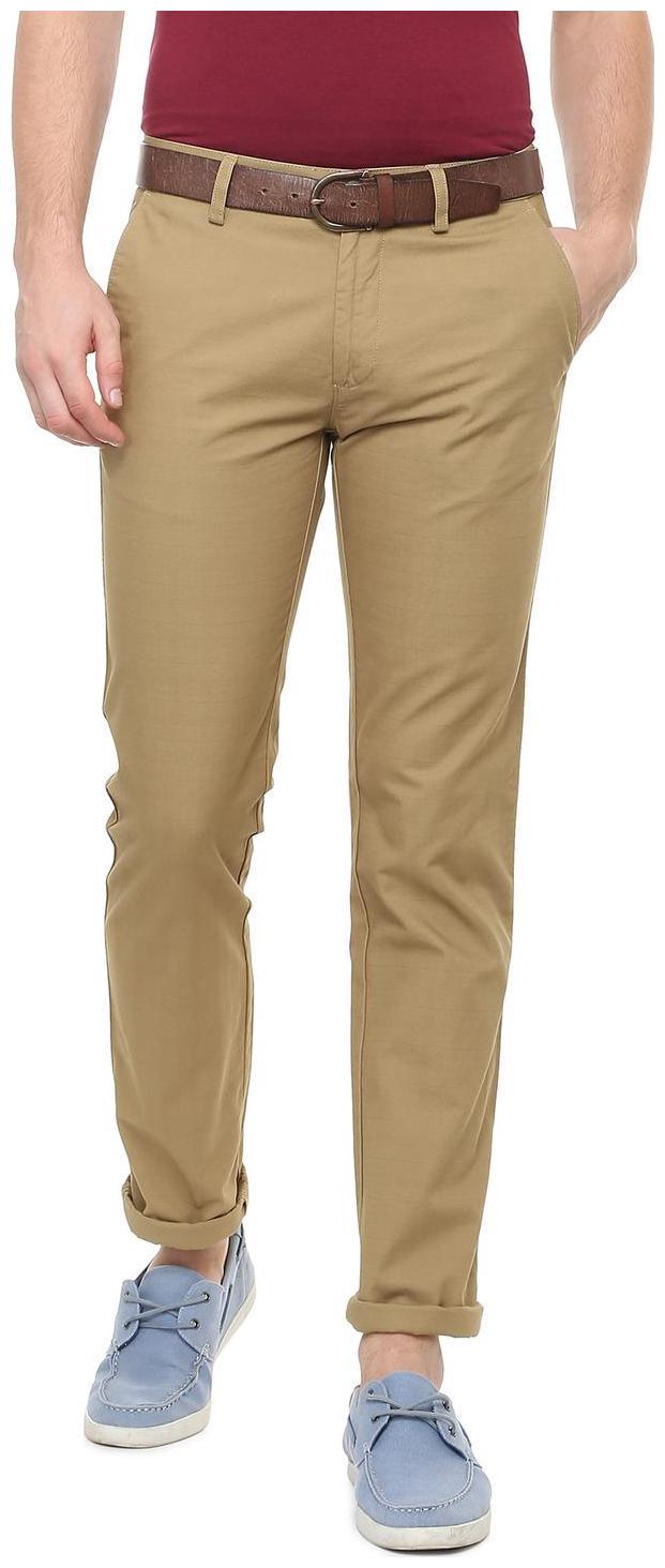 

Peter England Men Green Solid Regular fit Regular trousers