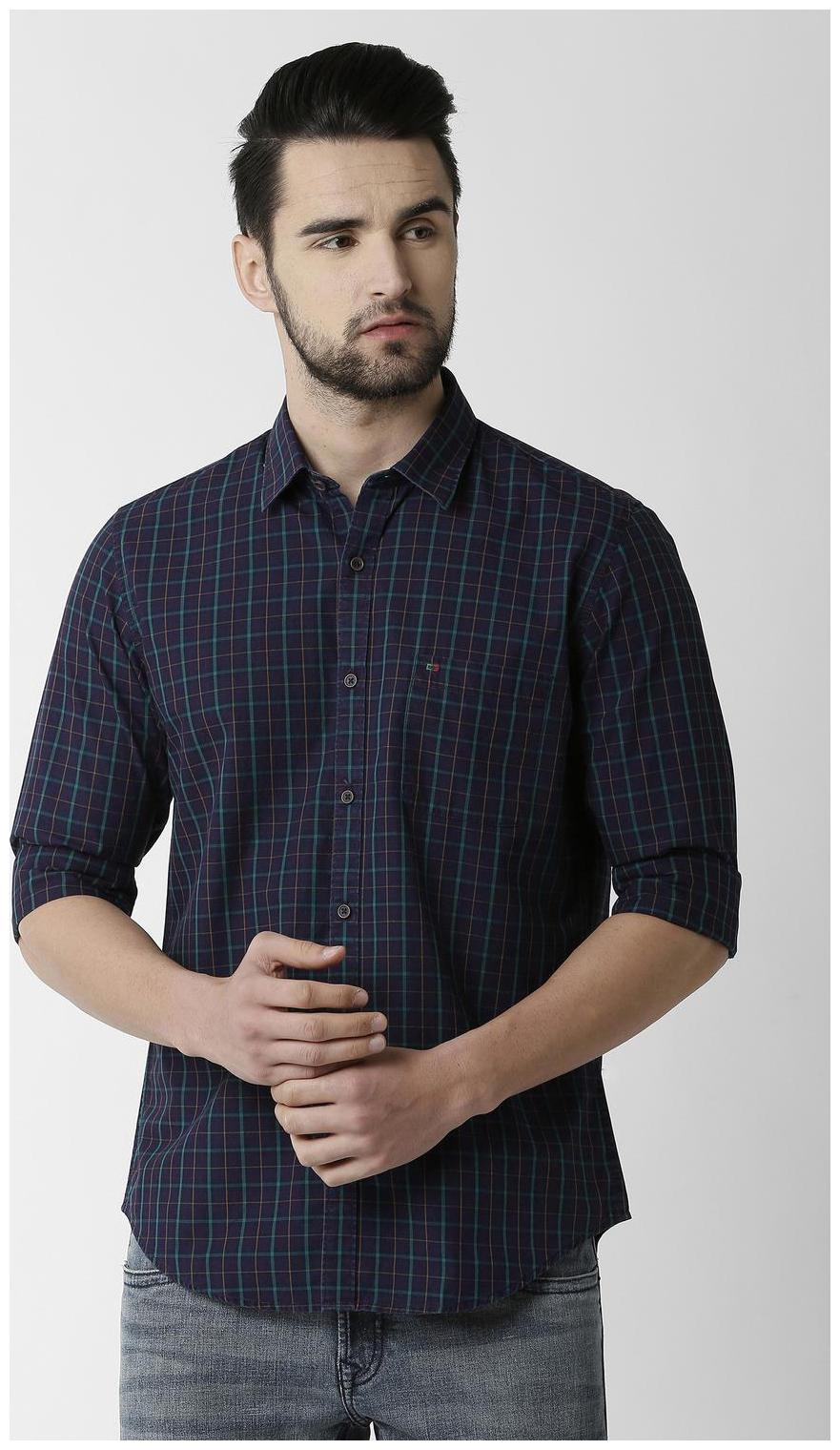 

Peter England Men Blue Checked Slim Fit Casual Shirt