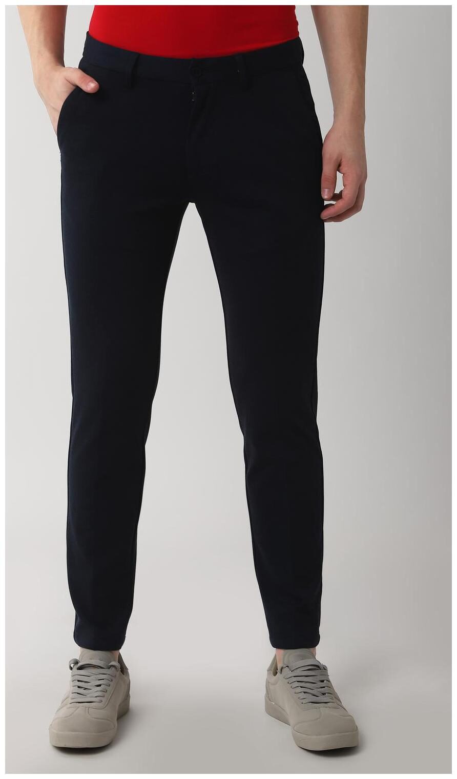 

Peter England Men Blue Solid Skinny fit Regular trousers
