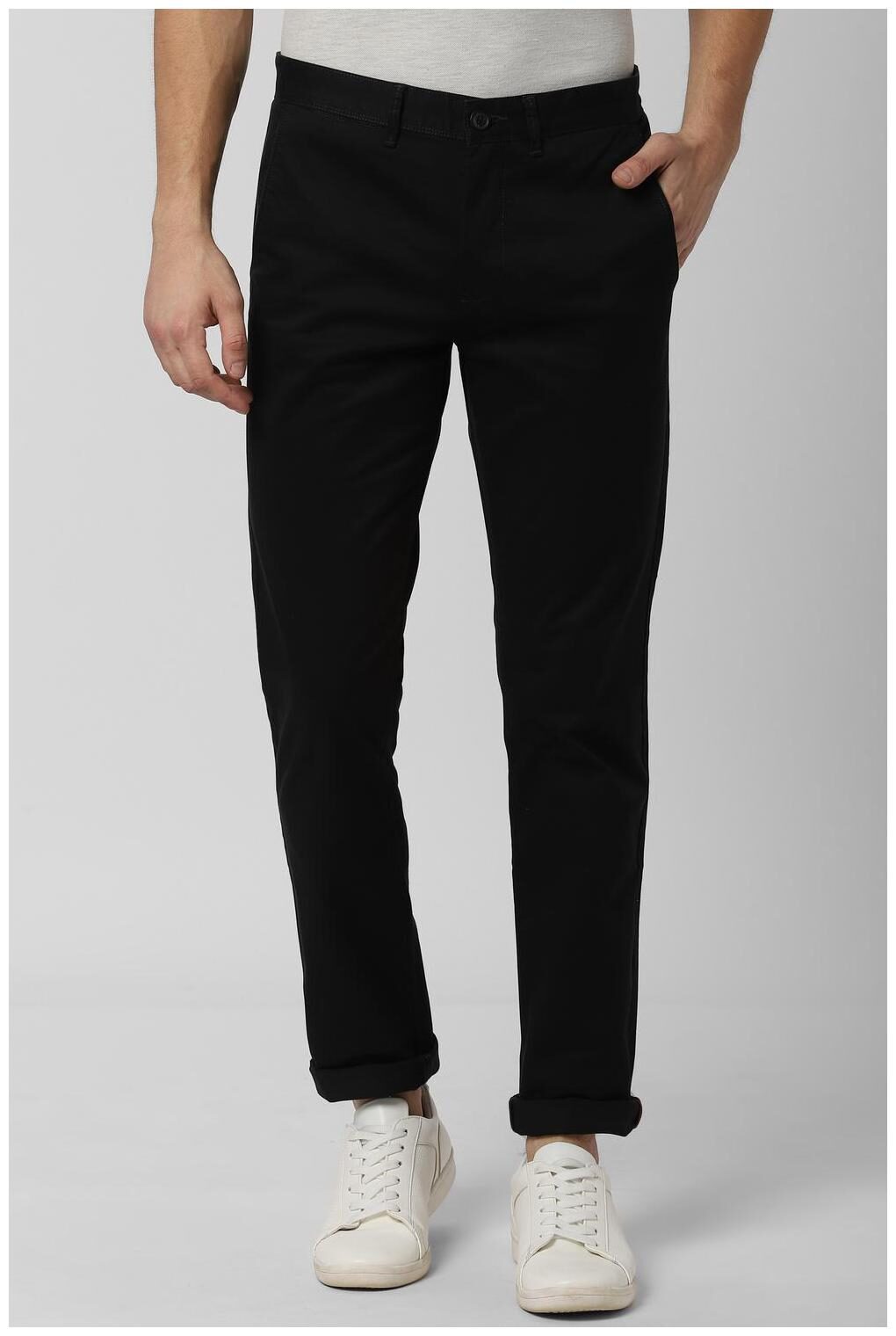 

Peter England Men Black Solid Slim fit Regular trousers