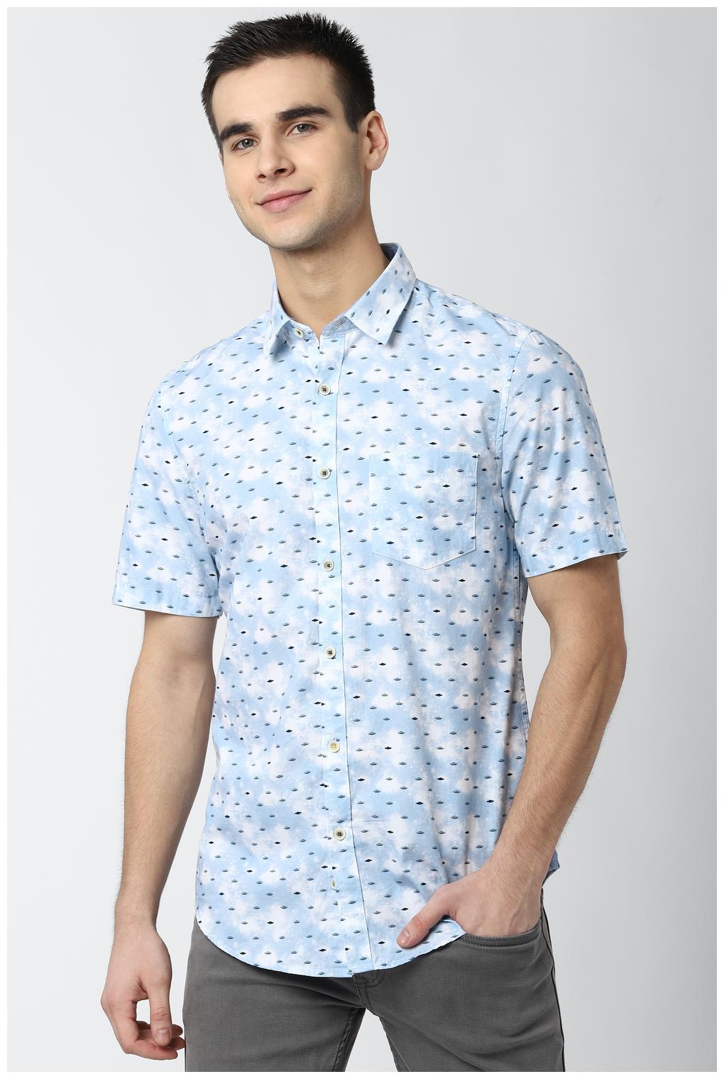 

Peter England Men Blue Printed Super Slim Fit Casual Shirt