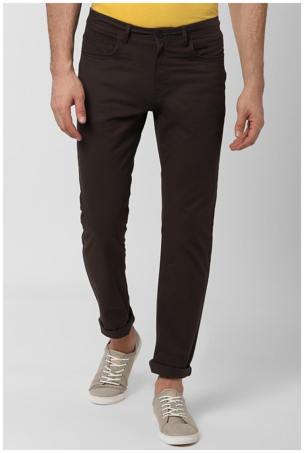 

Peter England Men Brown Solid Slim fit Regular trousers