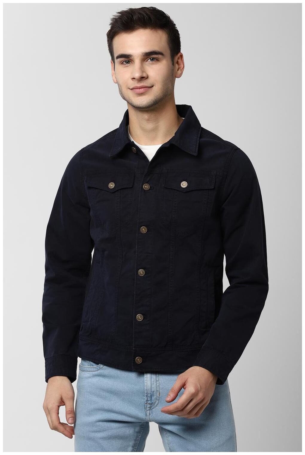 

Peter England Men Blue Solid Bomber jacket
