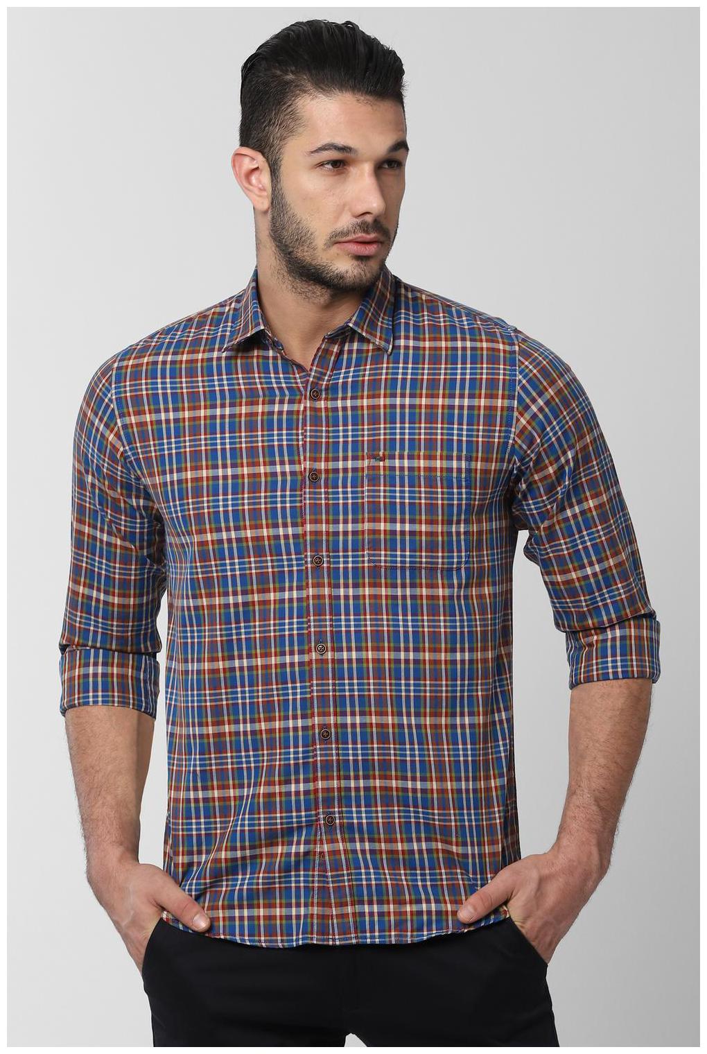 

Peter England Men Blue Checked Slim Fit Casual Shirt