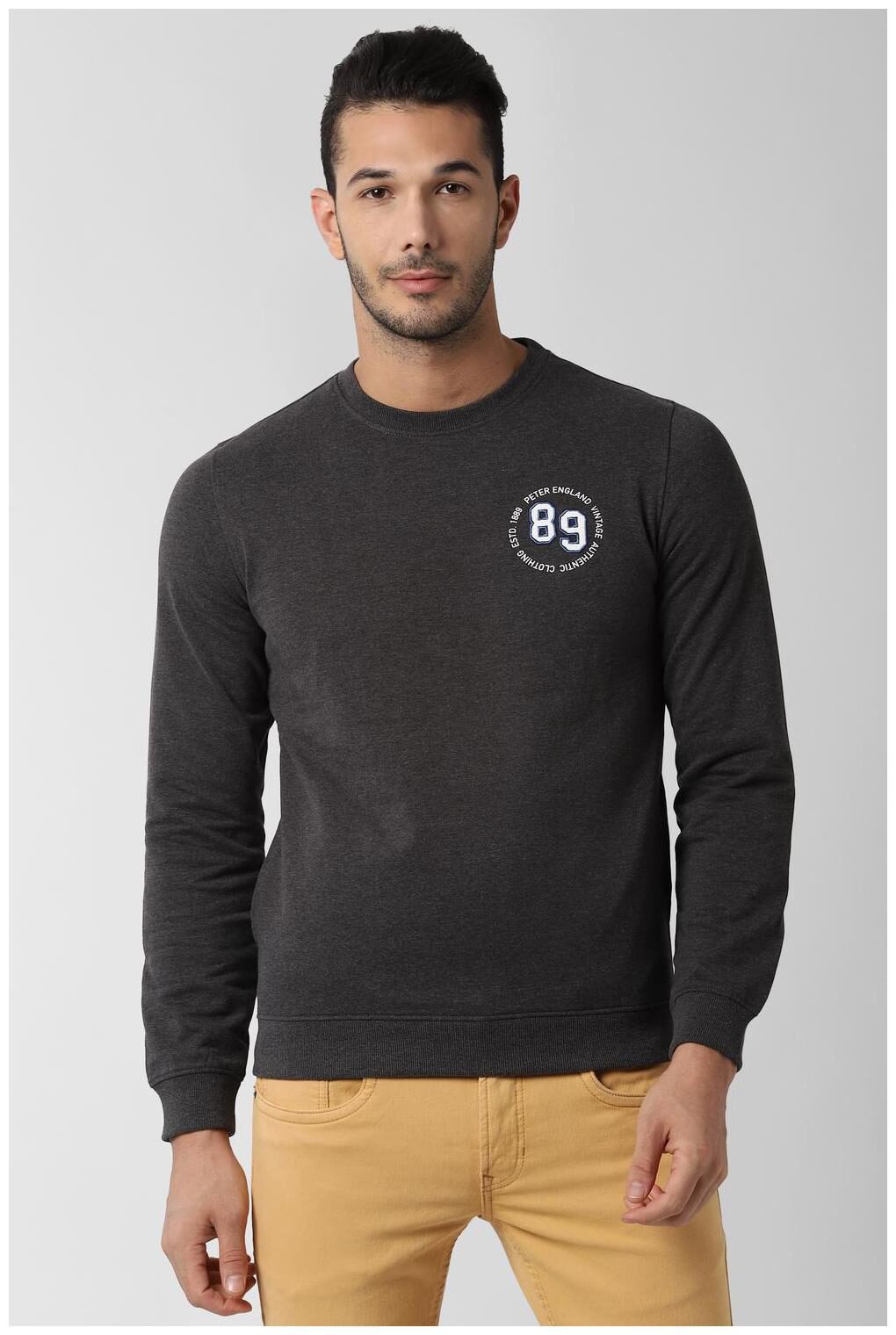 

Peter England Men Grey Round neck Sweatshirt