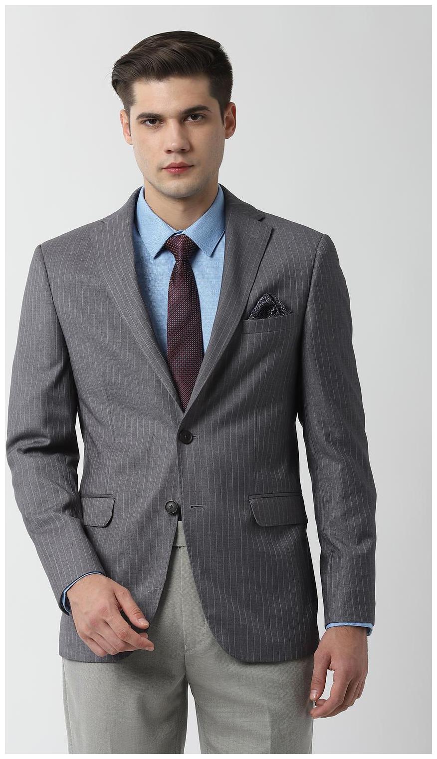 

Peter England Men Grey Striped Slim fit Single Breasted Blazer