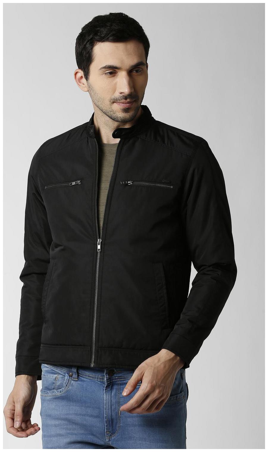 

Peter England Men Black Solid Bomber jacket