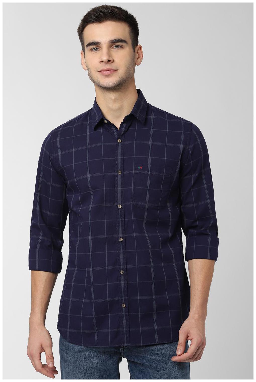 

Peter England Men Navy Blue Checked Slim Fit Casual Shirt