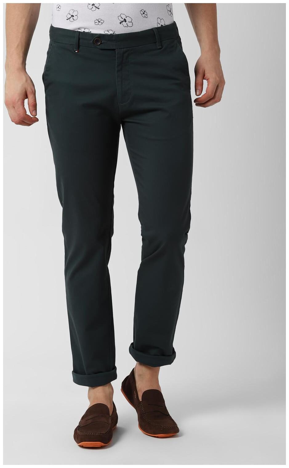 

Peter England Men Green Textured Slim fit Regular trousers