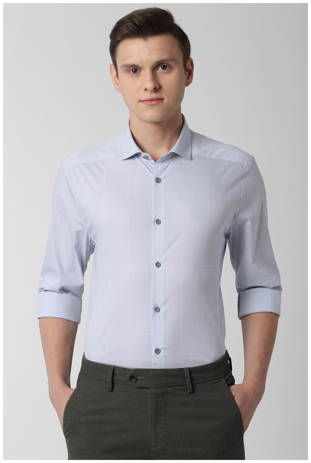 

Peter England Men Blue Checked Super Slim Fit Casual Shirt
