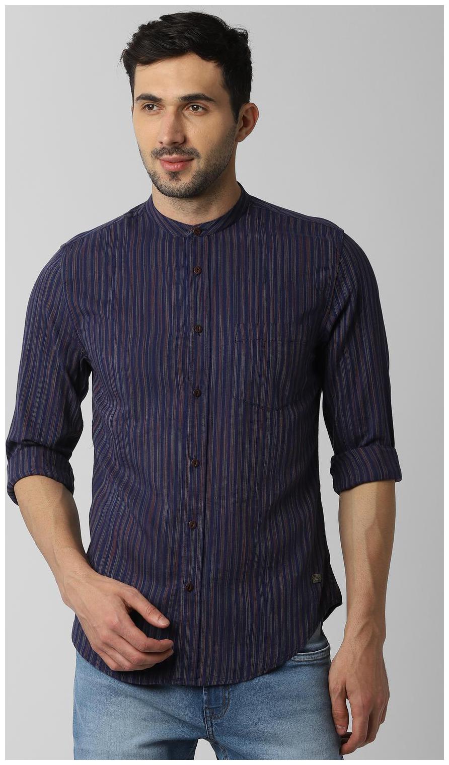 

Peter England Men Blue Vertical Stripes Super Slim Fit Casual Shirt