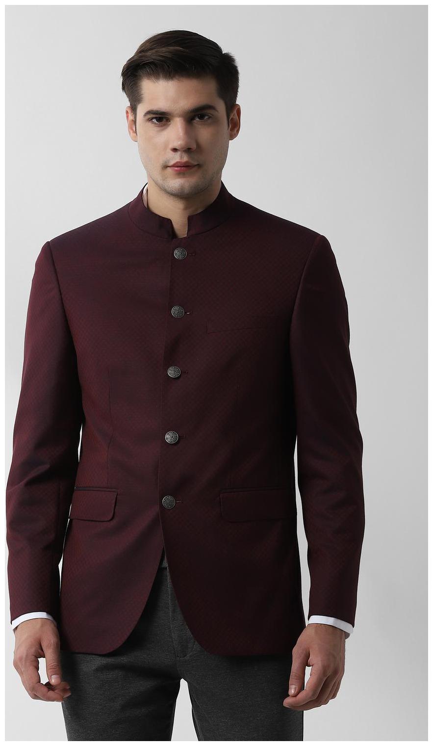 

Peter England Men Maroon Textured Slim fit Single Breasted Blazer