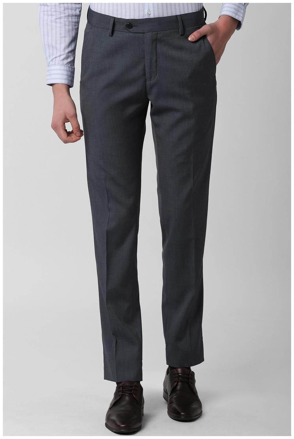 

Peter England Men Textured Slim Fit Formal Trouser - Grey