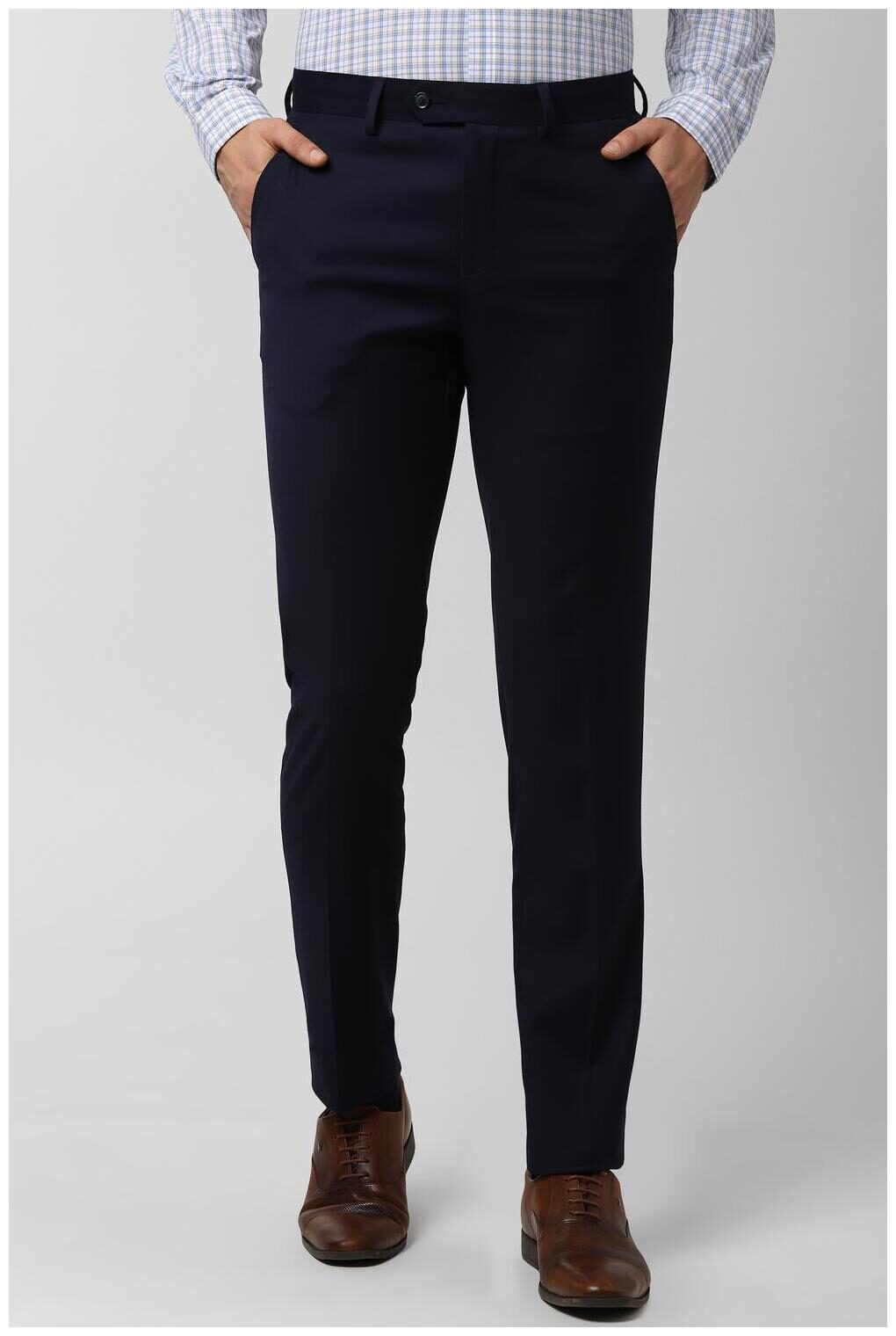 

Peter England Men Solid Slim Fit Formal Trouser - Navy Blue