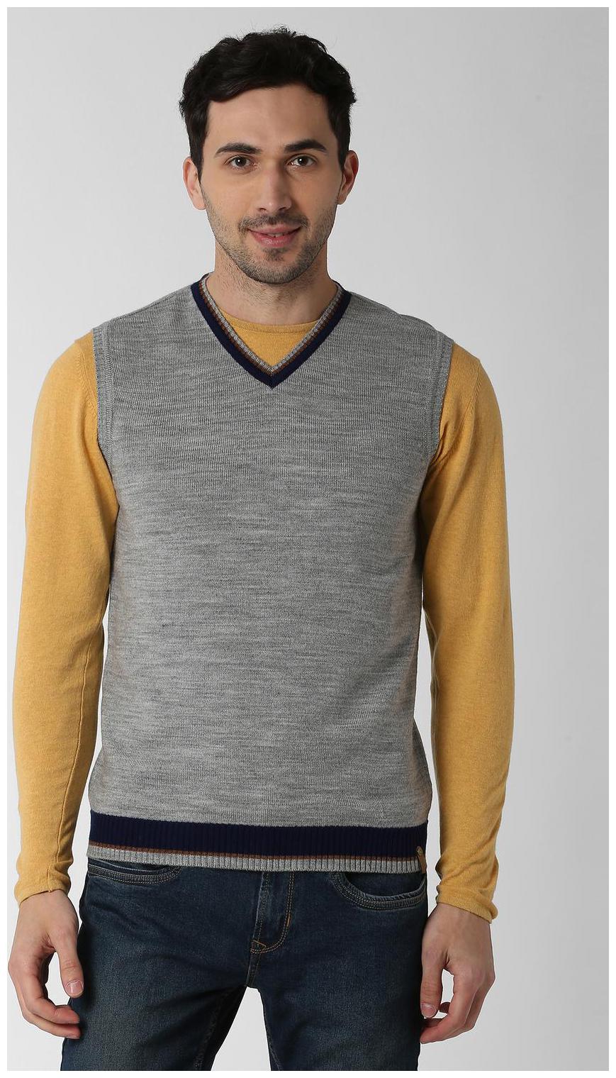 

Peter England Men Grey V neck Pullover