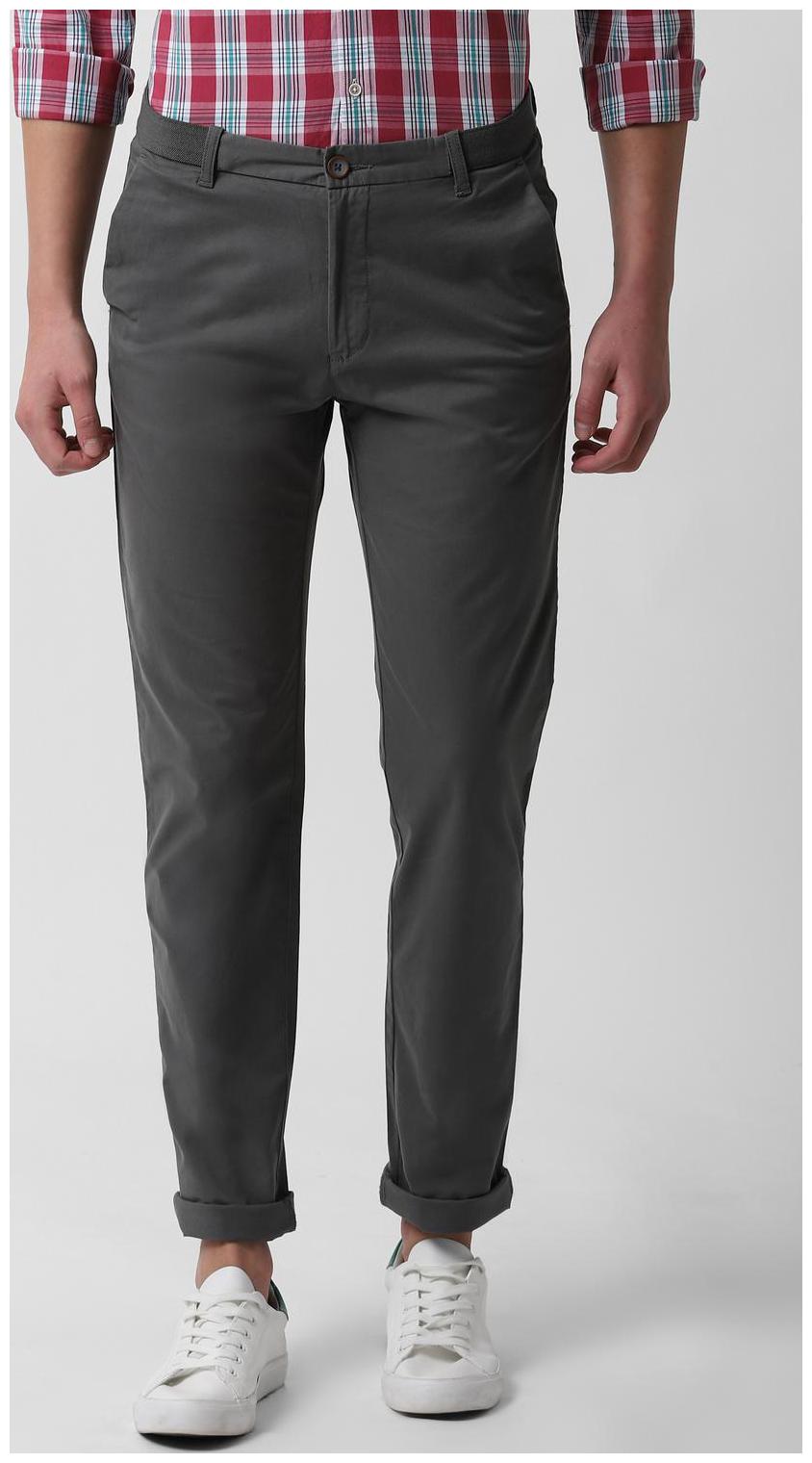 

Peter England Men Grey Solid Slim fit Regular trousers