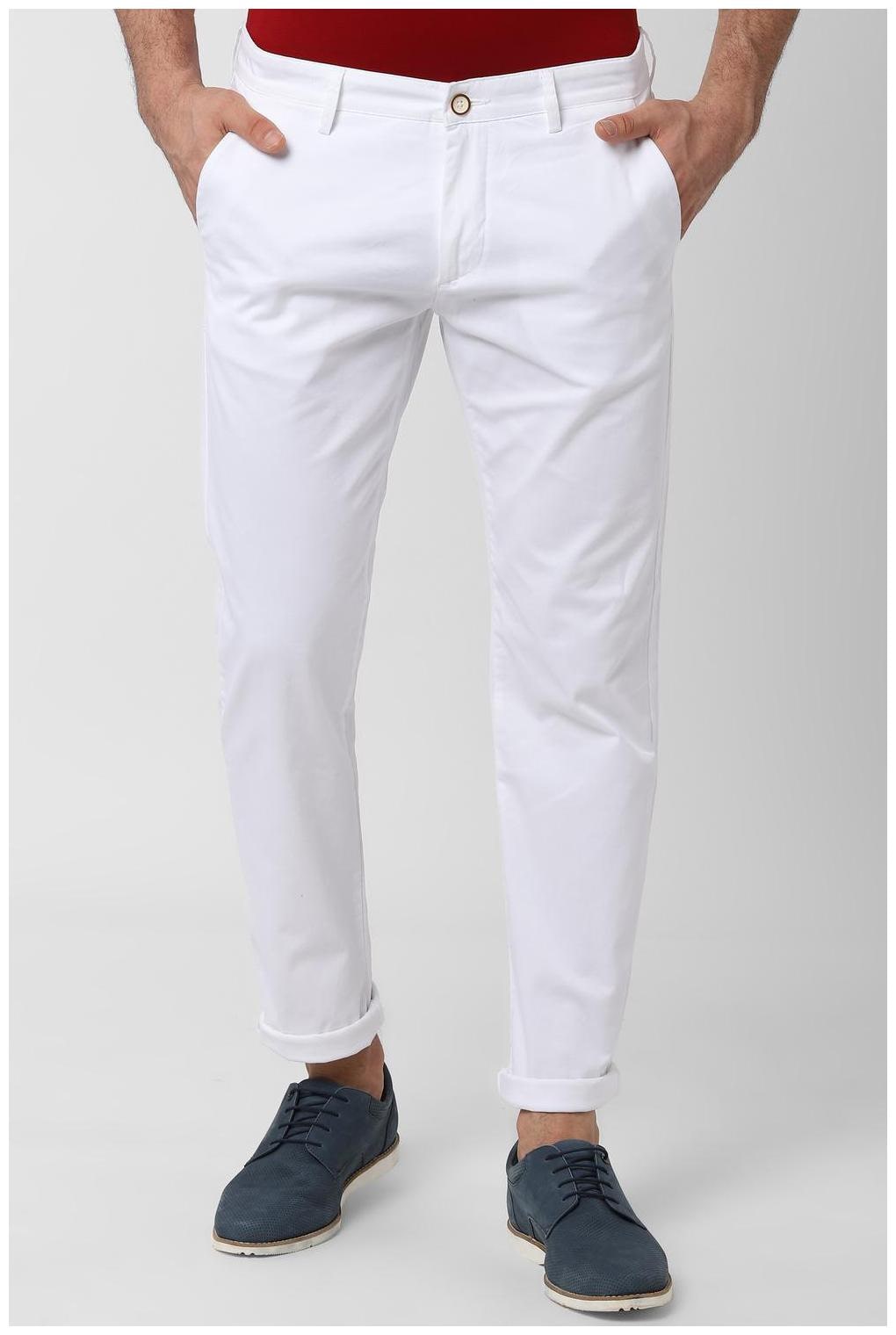 

Peter England Men White Solid Slim fit Regular trousers