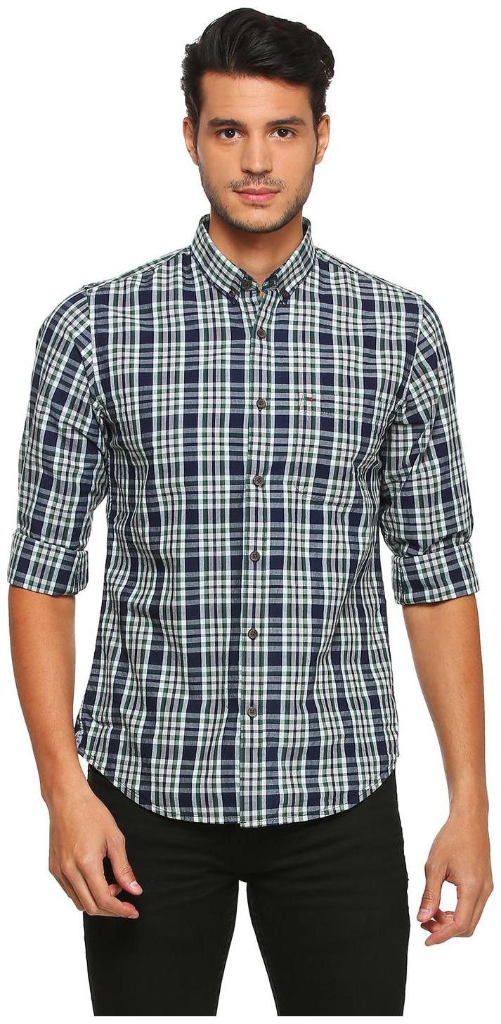 

Peter England Men Blue Checked Slim Fit Casual Shirt